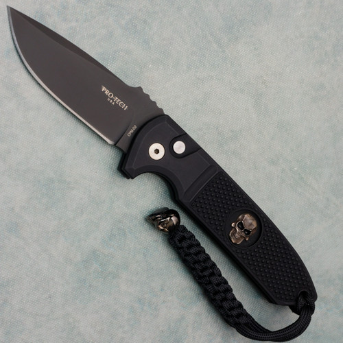 Pro-Tech Les George Rockeye Auto Knurled Black Handle w/ Bruce Shaw Skull DLC Blade LG162