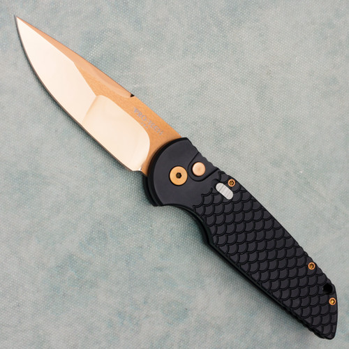 Pro-Tech TR-3 Black Fish Scale Handle w/ Safety Compound Ground and Mirror Rose Gold PVD Blade TR-3SHOT2020