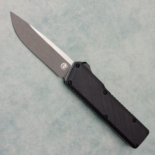 Chaves Knives Dissident OTF Crosshatch Black Aluminum Handles 2-tone Dark Stonewash/Satin Flats Blade