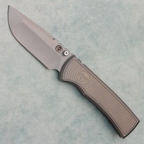 Chaves Knives Redencion 229 Integral Titanium Handles w/ Radiation Pattern Titanium Inlay Stonewash Drop Point Blade