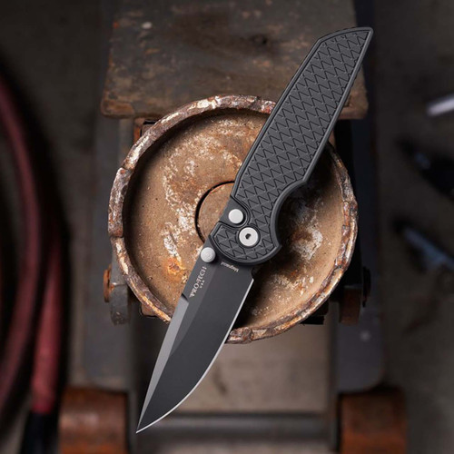 Pro-Tech TR-3 Integrity Button Lock Relic Textured Black Handle DLC MagnaCut Blade INT1106