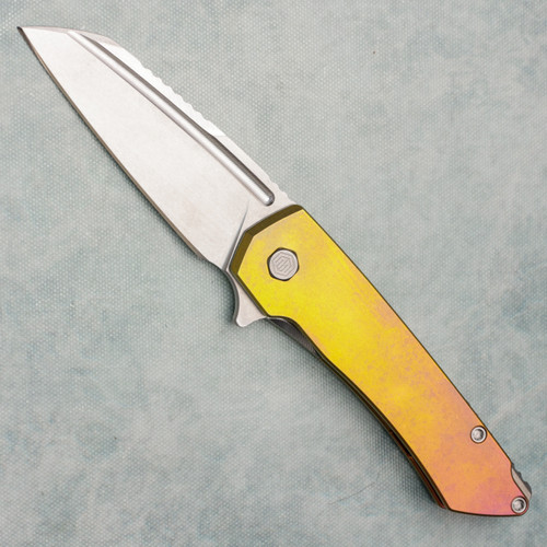 MachineWise Mojave Frame Lock Flipper Sunset Fade Smooth Titanium Handle Stonewashed S90V Blade