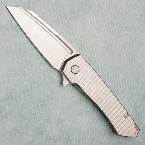 MachineWise Mojave Frame Lock Flipper Titanium Grenade Texture Handle Stonewashed S90V Blade