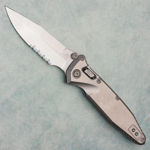 Microtech Marfione Select Socom Ram-Lok Spear Point Stonewash Titanium Handle Stonewash Part Serrated Blade Bronze Accent 160RLS-11SMS2