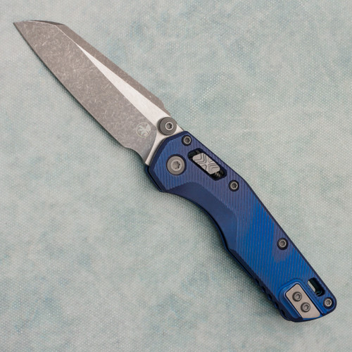 Microtech Marfione Select MSI Mini RAM-LOK Antique Blue Fluted Titanium Handle Apocalyptic Standard Blue Accent 210M-10APFLMS2
