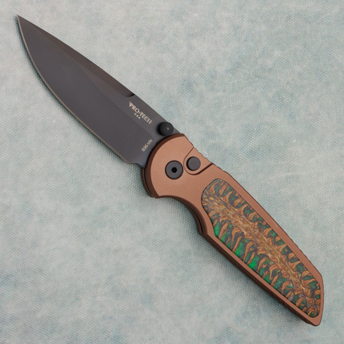 Pro-Tech TR-3 Integrity Button Lock FDE Handle w/ Aftermarket Pinecone Inlay Black DLC Blade (Consignment)