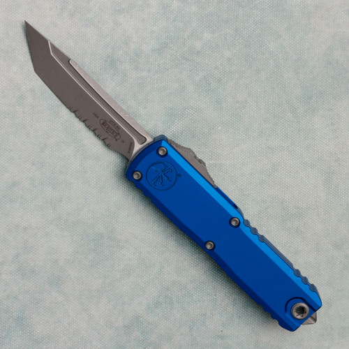 Microtech UTX-85 Gen IV T/E Blue Handle Apocalyptic Part Serrated Blade 12334-11APBL