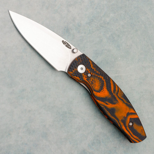Three Rivers Manufacturing TRM Neutron 2 Liner Lock 3D Tangerine Tiger Lizard Skin Texture G10 Handles Stonewashed MagnaCut Blade
