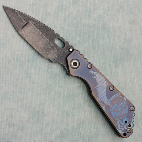 Strider Knives MSC SMF Strider Stripe Batwing Flamed Titanium Handle Hand Ground Nightmare Grind Dark Stonewash Blade