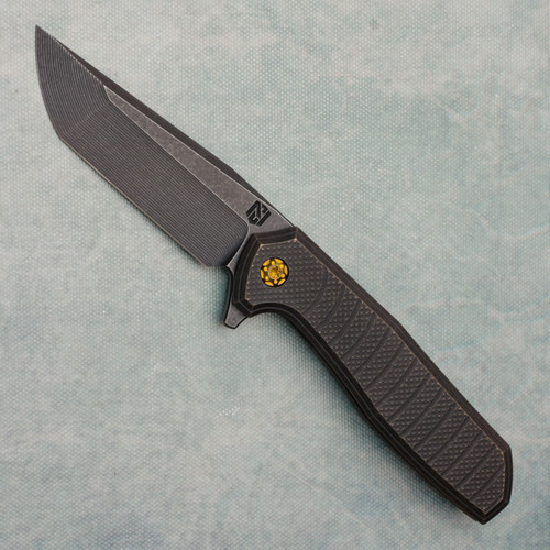 NCC Knives Ragnarok V3 Frame Lock Flipper Echo Grid Black/Bronze Titanium Handles Milled Acidwash Blade