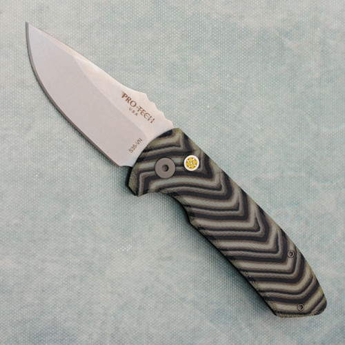 Pro-Tech Les George SBR Grey/Black Unique Micarta Top Stonewash Blade Mosaic Button