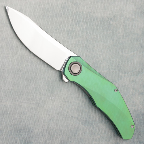 Holt Bladeworks Renegade Prestige Inset Lock Pinstripes Green Titanium Handle Near Mirror Vanax Blade Zirconium Collars