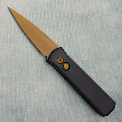 Pro-Tech Godfather Solid Black Handle Tan PVD Blade 921-TAN