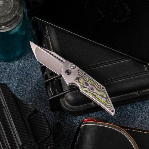 Hypercut Manufacturing Dharma Auto Titanium Handle w/ World Breaker Camo Carbon Inlays 2-Tone Blade