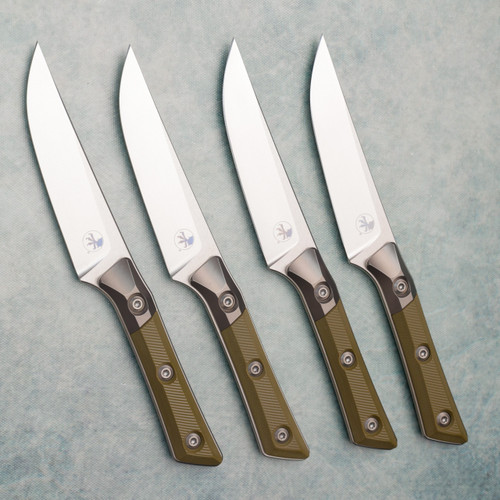 Microtech Steak Knife Set OD Green G-10 Handle w/ Bead Blast Titanium Bolster Stonewash Standard 3600B-10SETOD