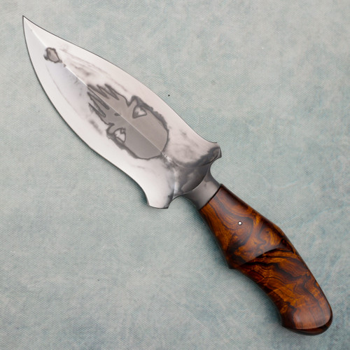 Jan Hafinec Custom Fixed Blade Ironwood Handle Punisher / Spider Flamed Hamon D/E Dagger Blade
