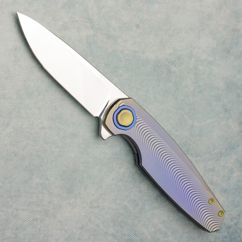 Holt Bladeworks Morpheus Refined Inset Lock Blue/Gold Ridgeback Pattern Titanium Handle Stonewashed 1.0 Vanax Blade