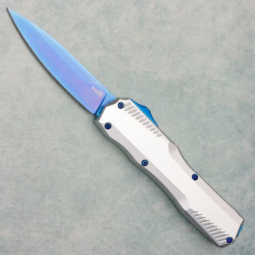 Kershaw Livewire Automatic Raw Aluminum Handle Blue Magnacut Blade 9000RAWBLU