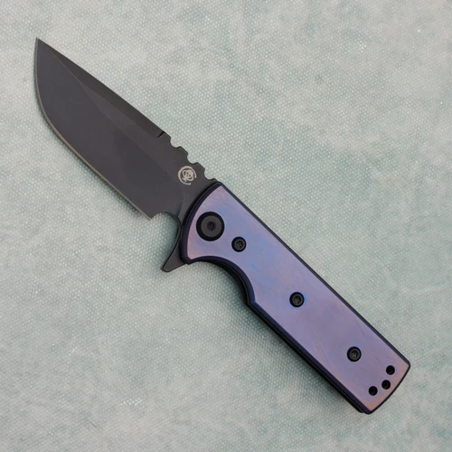 Chaves Knives Blue Label T.A.K. Liner Lock SE Drop Point Crosshatch Blue Titanium Handle Black Blade (Pre-owned)