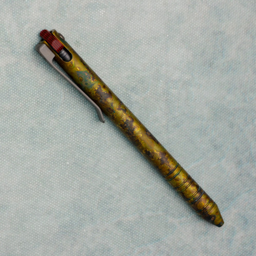 Maverick Customs Flipper Universal Pen Ringed Shipwreck Brass w/ Red/Black G10 Flipper 73