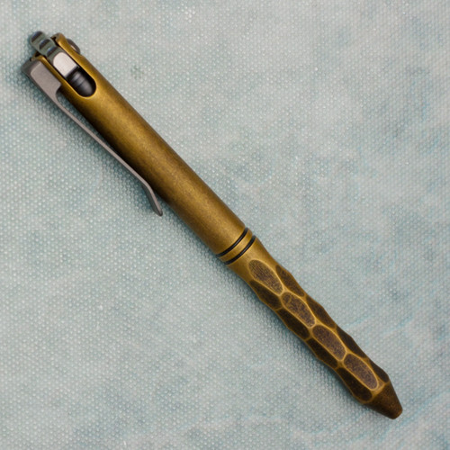 Maverick Customs Flipper Universal Pen Ringed/Sculpted Antique Brass w/ Titanium Flipper 78