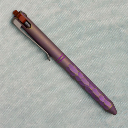 Maverick Customs Flipper Universal Pen Ringed/Sculpted Purple/Yellow Titanium w/ Butterscotch Flipper 83