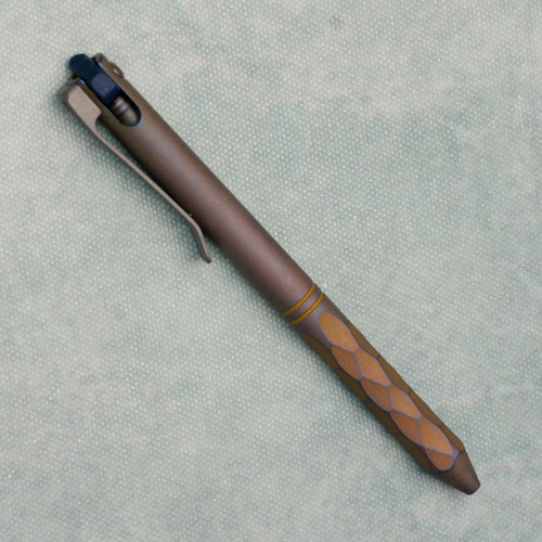 Maverick Customs Flipper Universal Pen Ringed/Sculpted Blue/Yellow Titanium w/ Blue/Black G10 Flipper 84