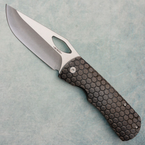 McNees Knives Dixon Frame Lock Honeycomb Antiqued Titanium Handle Satin Stonewash Magnacut Blade Satin Hardware