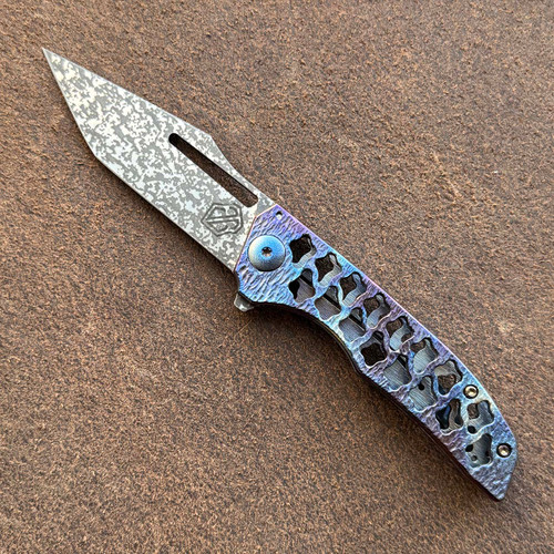 John Gray Custom Slitter V2 Frame Lock Rocked Ghost Legion Titanium Handle Dark Rain MagnaCut Harpoon Tanto Blade
