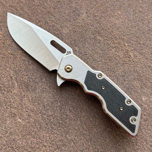 A2D Attn2Detail Mercantile Mark 1 Medium Gen 4 Folder S/E Titanium Handle w/ Bog Oak Inlay Stonewash Satin Magnacut Rising Grind Blade