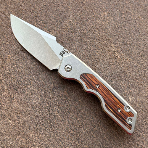 A2D Attn2Detail Mercantile Mark 3 Medium Gen 4 Framelock Folder Titanium Handle w/ Cocobolo Inlay Stonewash Satin Harpoon Rising Grind Magnacut Blade