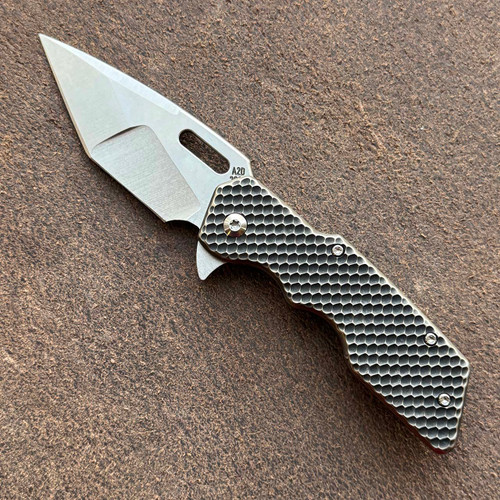 A2D Attn2Detail Mercantile Mark 1 Medium Gen 4 Folder Double Divot Titanium Handle Stonewash Satin Magnacut Hissatsu Compound Ground Blade