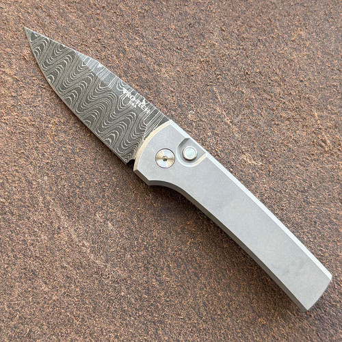 Pro-Tech Chaves Scapegoat Compact Blasted/Stonewashed 17-4 Steel Handles Vegas Forge Ladder Damascus Blade 2026SCAPEGOATCOMPACTCUSTOM004