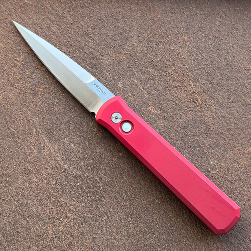 Pro-Tech Godfather Solid Red Handle Satin Blade 921-MOPRED