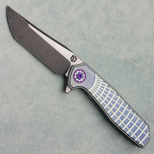 NCC Knives Ragnarok V2 Frame Lock Flipper Cracked Ice Aztech Titanium Handles Milled Acidwash Blade with/ Satin Flats