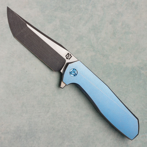 NCC Knives Ragnarok V2 Frame Lock Flipper Cracked Ice 3D Zipper/Chevron Contour Titanium Handles Milled Acidwash Blade w/ Satin Flats