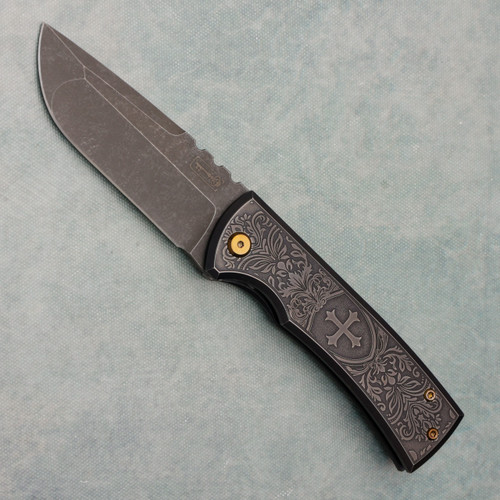 Chaves Knives Redencion 229 Kickstop Flipper S/E Crusader Titanium Handle Acidwash Blade