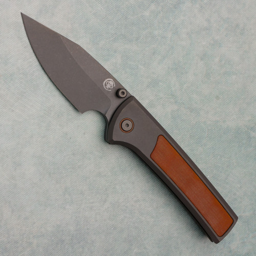 Chaves Knives Scapegoat Street Framelock S/E Grey PVD Titanium Handle w/ Natural Linen Micarta Inlays Grey Tumbled PVD M390 Blade Dirty Steve