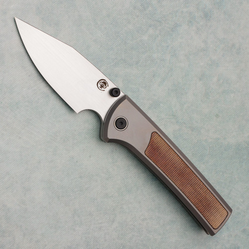Chaves Knives Scapegoat Street Framelock S/E Zirblast Titanium Handle w/ Brown Micarta Inlays Satin M390 Chisel Ground Blade El Chicano
