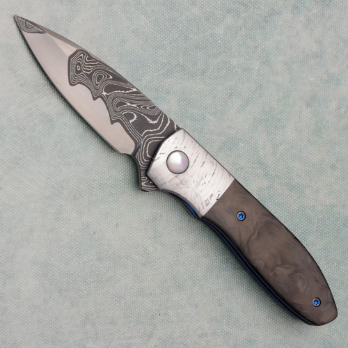 Kirby Lambert Custom Mini Gents Blitz Folder Marbled Carbon Fiber Handle w/ Meteorite Boslters Damacore Blade