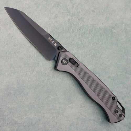 Buck 698 Ferrox Crossbar Lock Gray Aluminum Handles Black Blade 14412