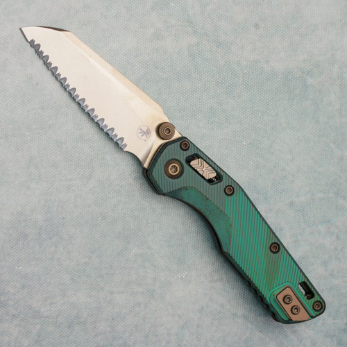 Microtech Marfione Select MSI Mini RAM-LOK Antique Green Fluted Titanium Handle Bronzed Stonewash Full Serrated Bronze Accent 210M-15FLMS2