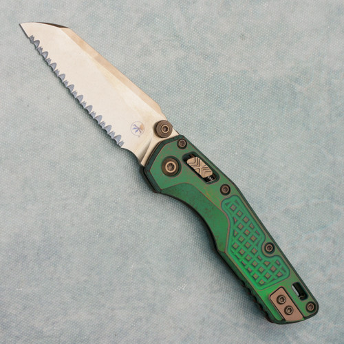 Microtech Marfione Select MSI Mini RAM-LOK Antique Green Frag Titanium Handle Bronzed Stonewash Full Serrated Bronze Accent 210M-15FRMS2