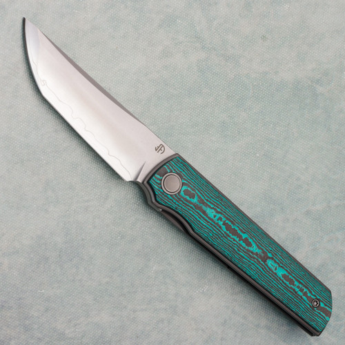 North Mountain Blade Chop 4 Liner Lock Front Flipper Turquoise Ceramic Carbon Fiber Handles SLD-Magic Tanto Blade 2412-GRCF