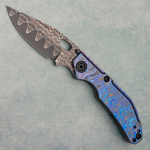 North Mountain Blade BBNM Custom Frame Lock ZircuTi/Titanium Handles Vegas Forge San Mai Damascus Bowie Blade