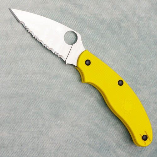 Spyderco UK Pen Knife Salt Slip Joint Yellow FRN Handles Satin Serrated MagnaCut Blade C94SYL