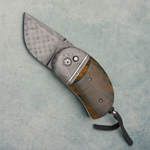 Philip Booth Custom Sunfish Auto Ancient Mammoth Ivory Handle Raindrop Damascus Bolster and Blade