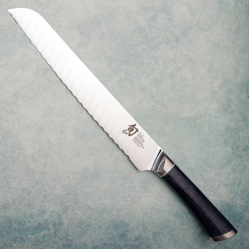 Shun Shiranami 9" Bread Knife Blue Jute Micarta Handle Dual Core Damascus Blade FRD0705