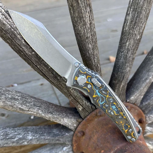 G&G Hawk Talon Hawk Lock w/Toggle Detent Titanium Handle w/ Gulf Camo Carbon Inlays Stonewash Blade