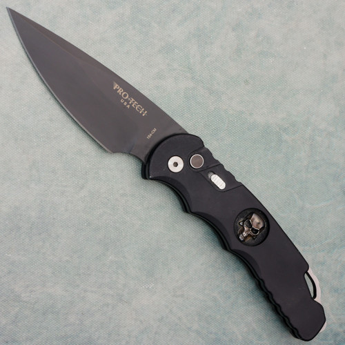 Pro-Tech TR-4 Black Handle w/ Bruce Shaw Designed Sterling Silver Skull DLC 154CM Blade (Pre-owned)